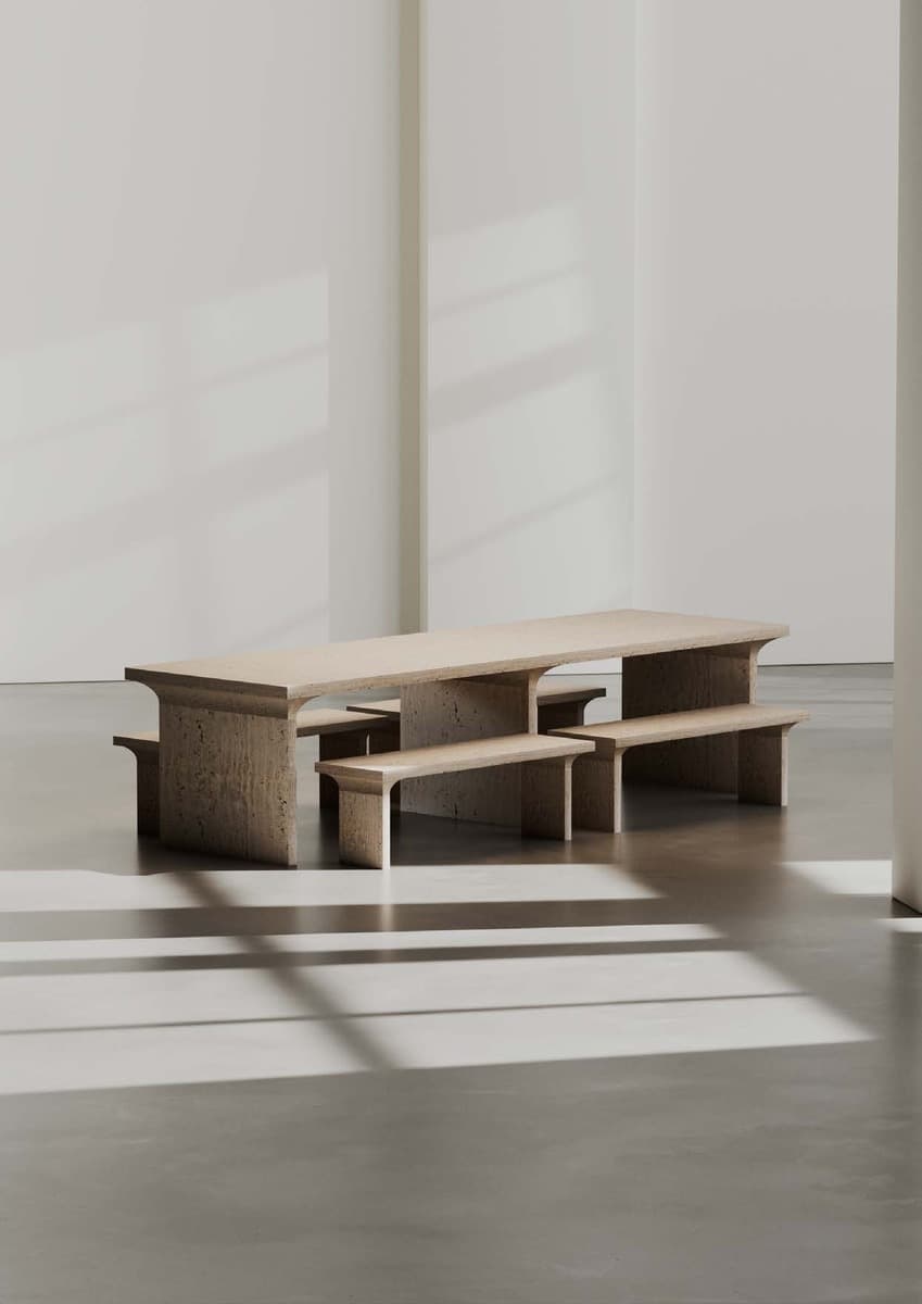 ARCUS TABLE & BENCH TRAVERTINO