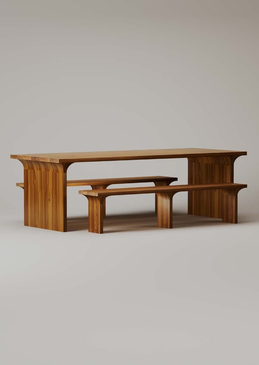 ARCUS TABLE & BENCH AMERICAN WALNUT