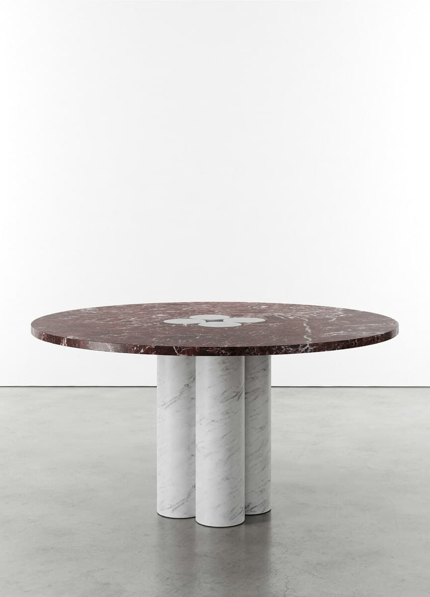 SEKKA DINING ROUND ROSSO LEPANTO BIANCO CARRARA